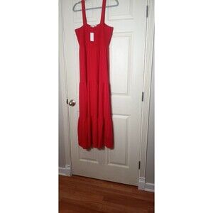 Loft women Dress Smocked Tiered maxi Red Tags
